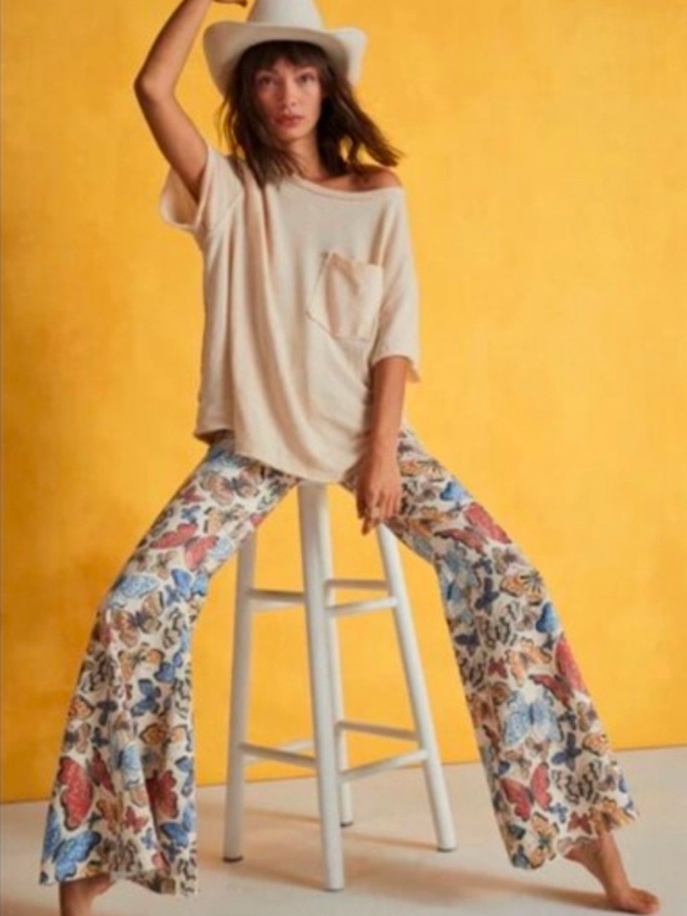 🌺FREE PEOPLE WE THE FREE Butterfly-Print Wide Leg Pants🌺